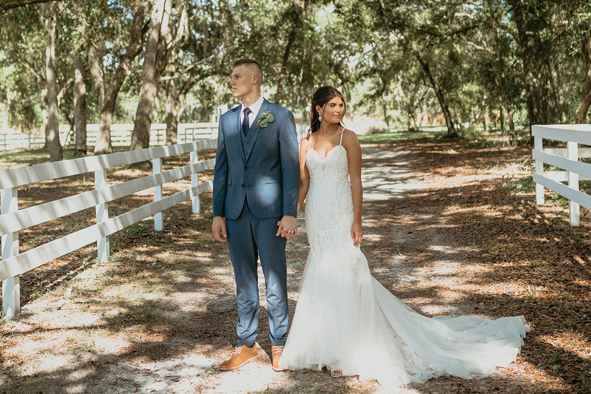 Bride and groom outside