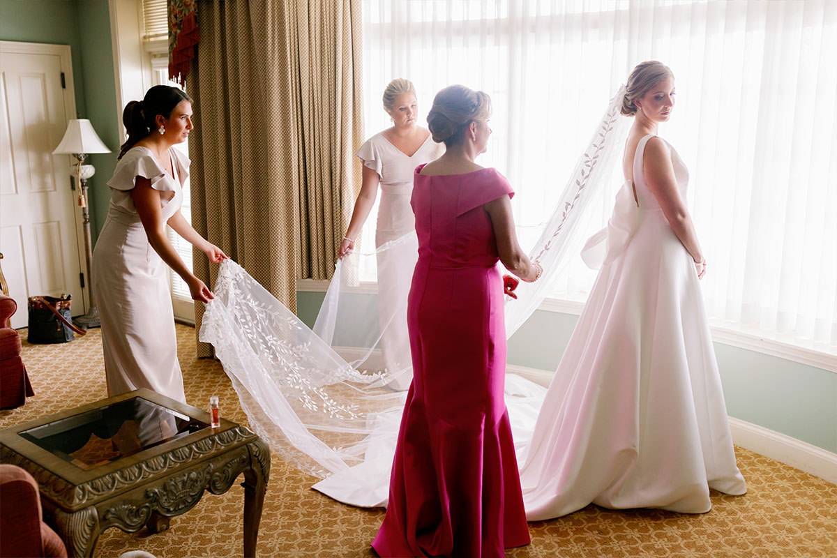 Bride in dress with veil