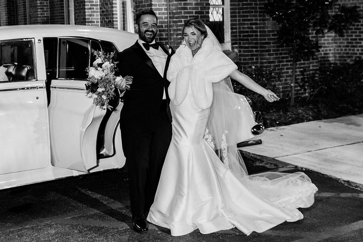 Bride and Groom Leaving the Wedding